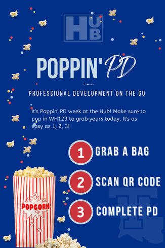 Image: Poppin' PD Professional Learning on the go. Grab a bag, Scan QR code, Complete PD